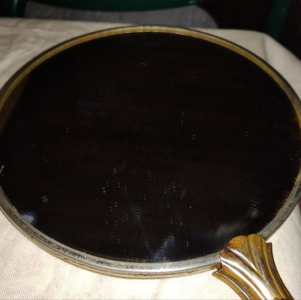 Vintage Hand Held Mirror Beautiful Golden Brassy Color Estate Sale Find